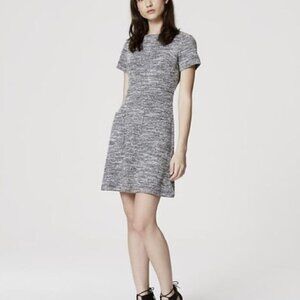 Loft Black and White Tweed Short Sleeve Flare Pocket Dress